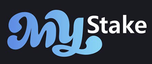 MyStake logo in gradient blue script text on a transparent or white background