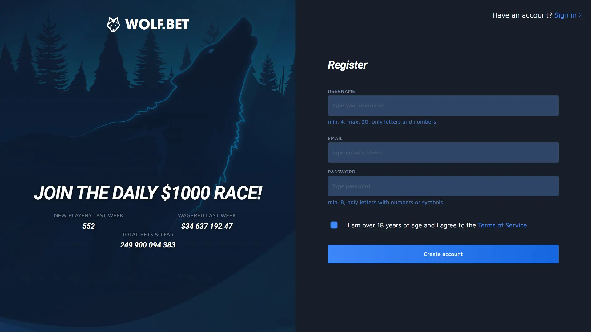 Wolf.Bet Registration